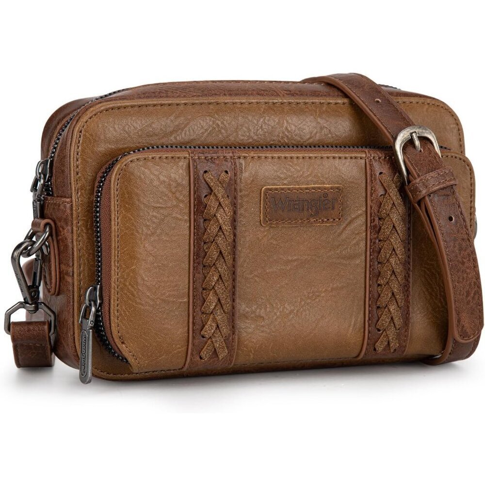 Women Crossbody Bag Leather Small Multi Pocket Adjustable Strap Purse